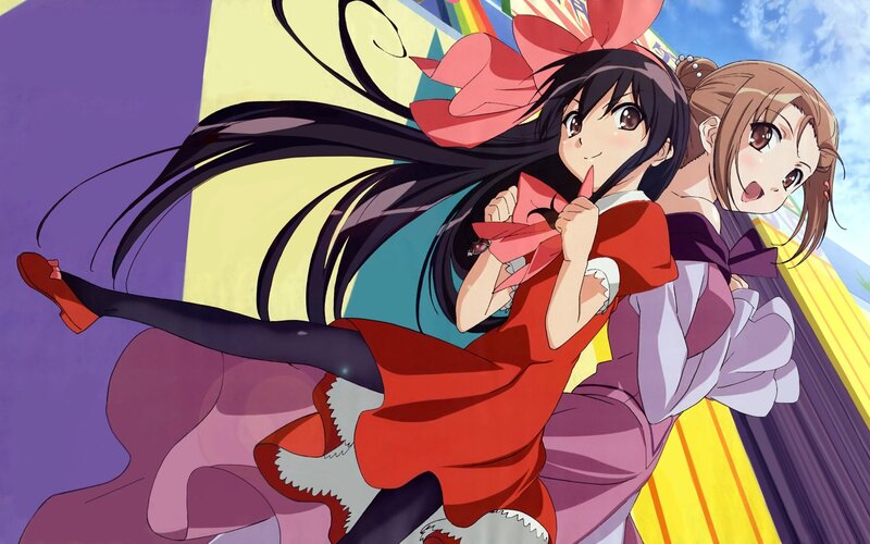 Two Anime Girls Running — Red, Energetic, Afternoon