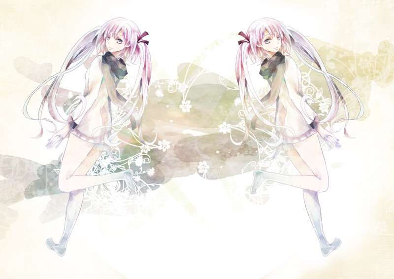 Two Anime Girls Running — White