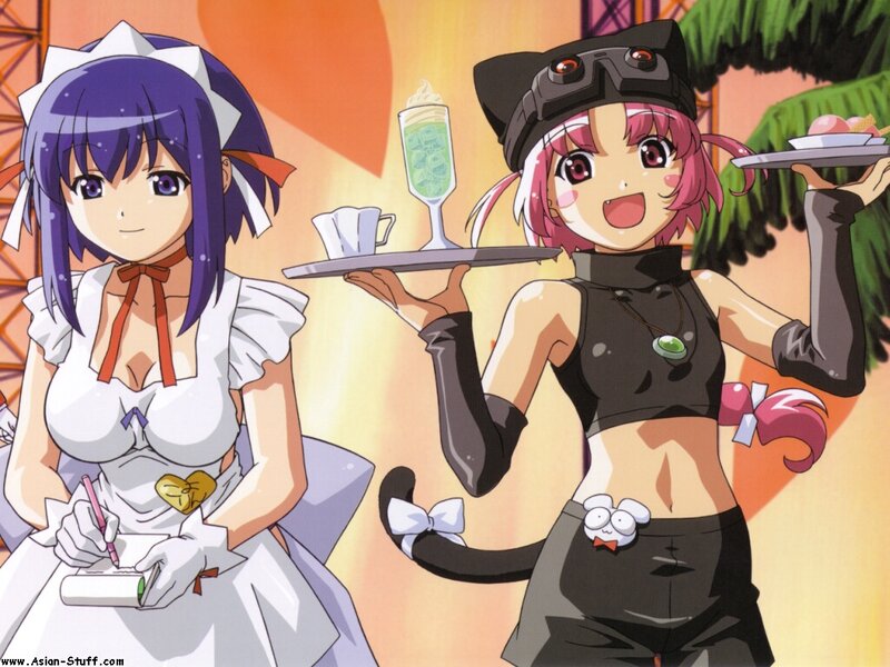 Two Anime Girls Serving Drinks