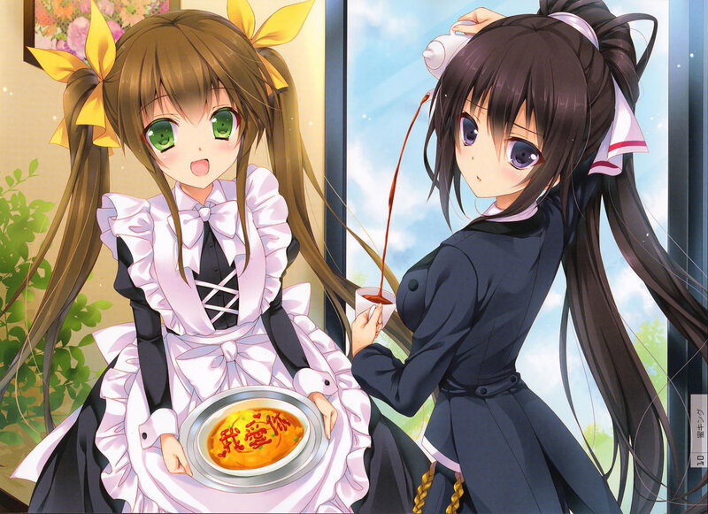 Two Anime Girls Serving Food — White