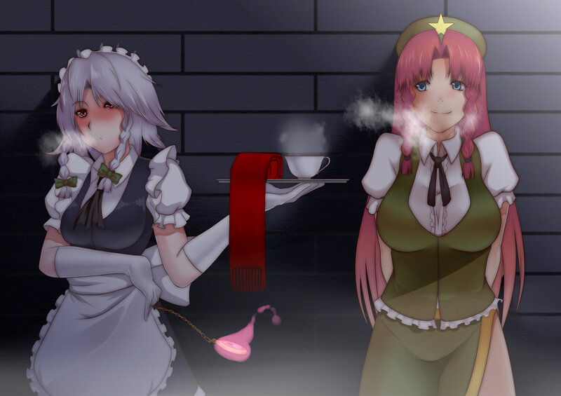 Two Anime Girls Serving Tea