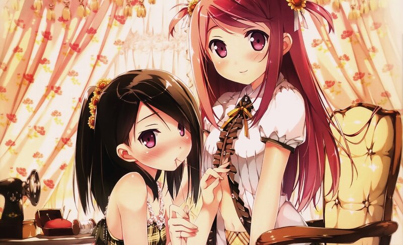 Two Anime Girls Sewing