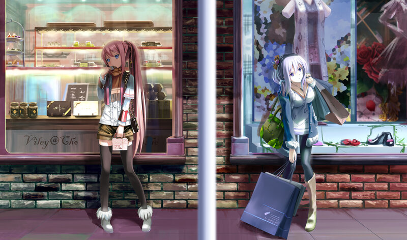 Two Anime Girls Shopping — Purple