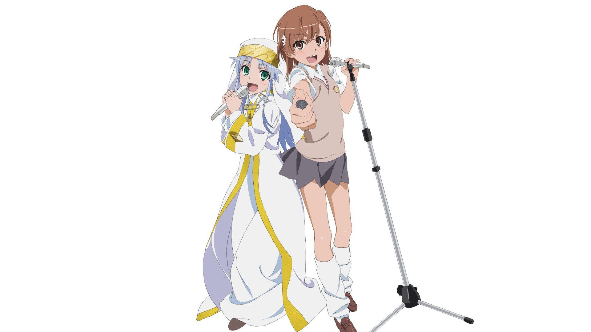 two anime girls singing