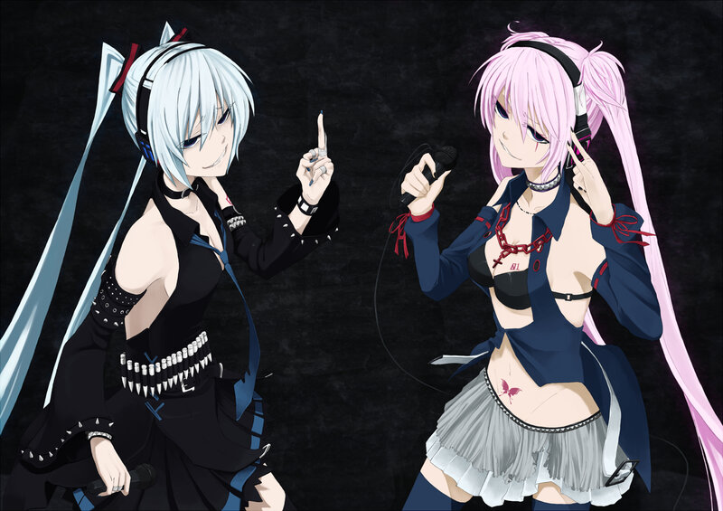 Two Anime Girls Singing — Black