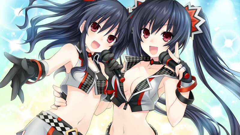 Two Anime Girls Singing — Blue, Energetic, Microphone, Gloves