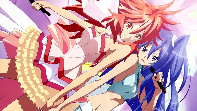 Two Anime Girls Singing — Blue, Energetic, Microphone, Stage