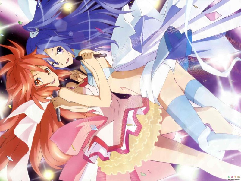 Two Anime Girls Singing — Blue, Energetic, Microphones