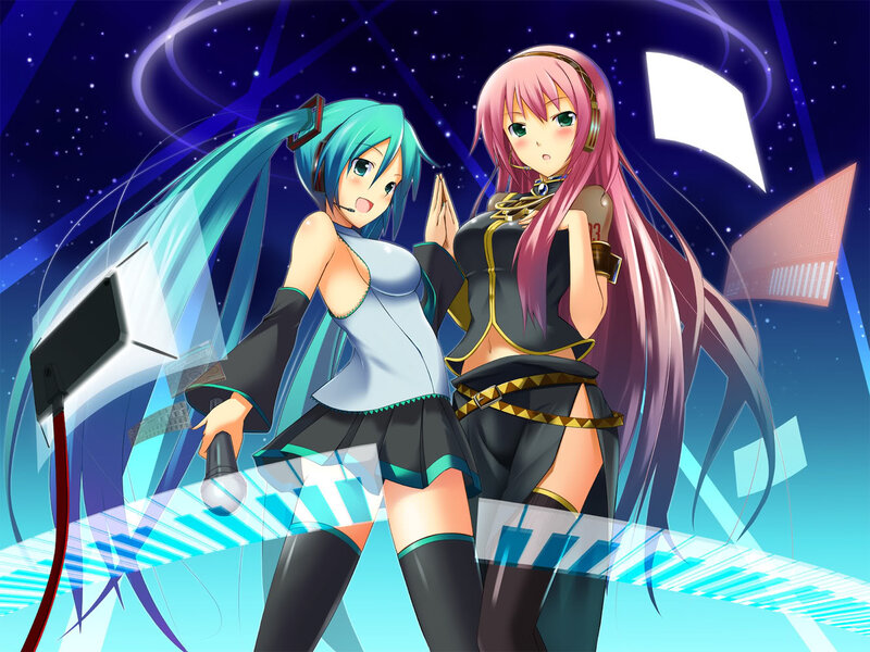 Two Anime Girls Singing — Blue, Energetic, Night
