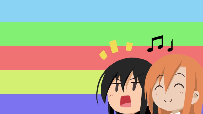 Two Anime Girls Singing — Blue, Joyful, Music Notes