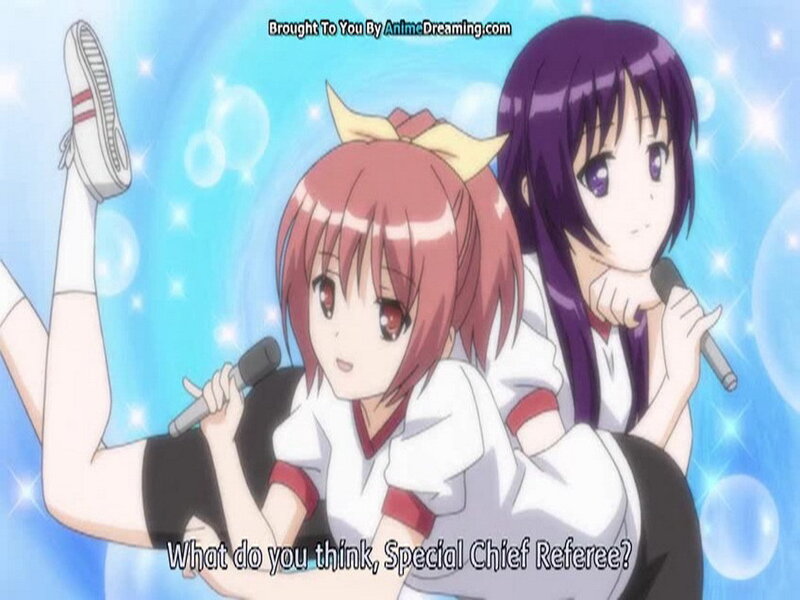 Two Anime Girls Singing — Blue, Playful, Microphone