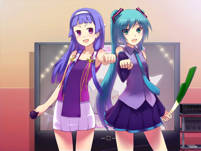 Two anime girls singing karaoke