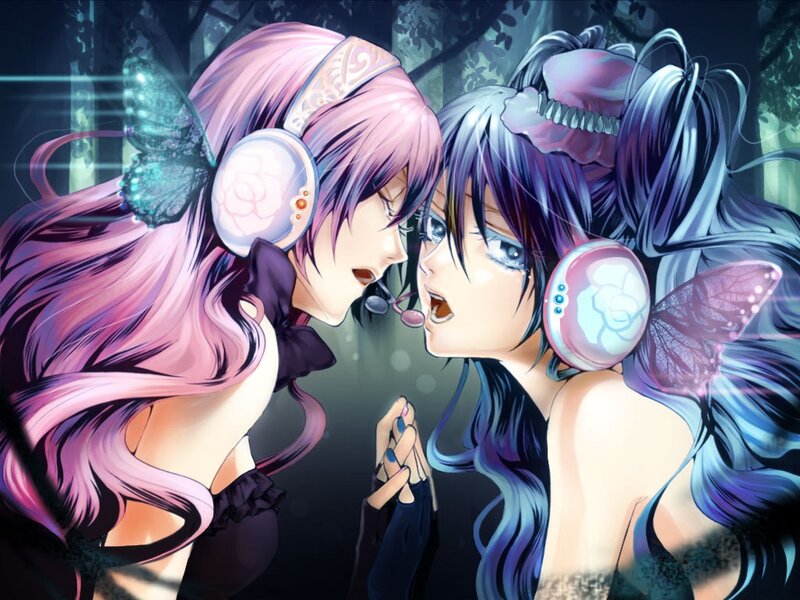 Two Anime Girls Singing — Pink, Dramatic, Night