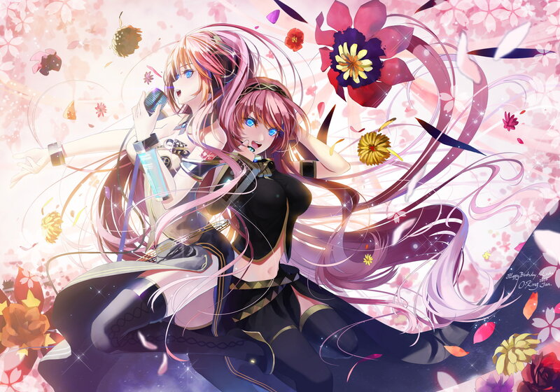 Two Anime Girls Singing — Pink, Festive