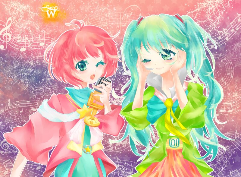 Two Anime Girls Singing — Pink, Playful, Magical