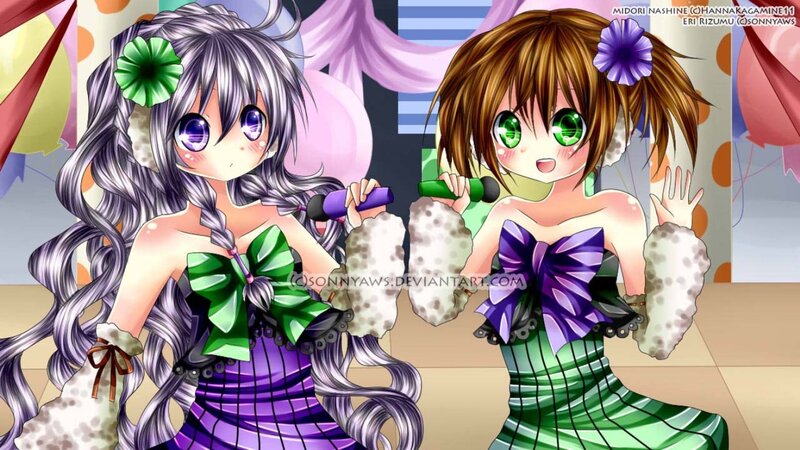 Two Anime Girls Singing — Purple, Cheerful