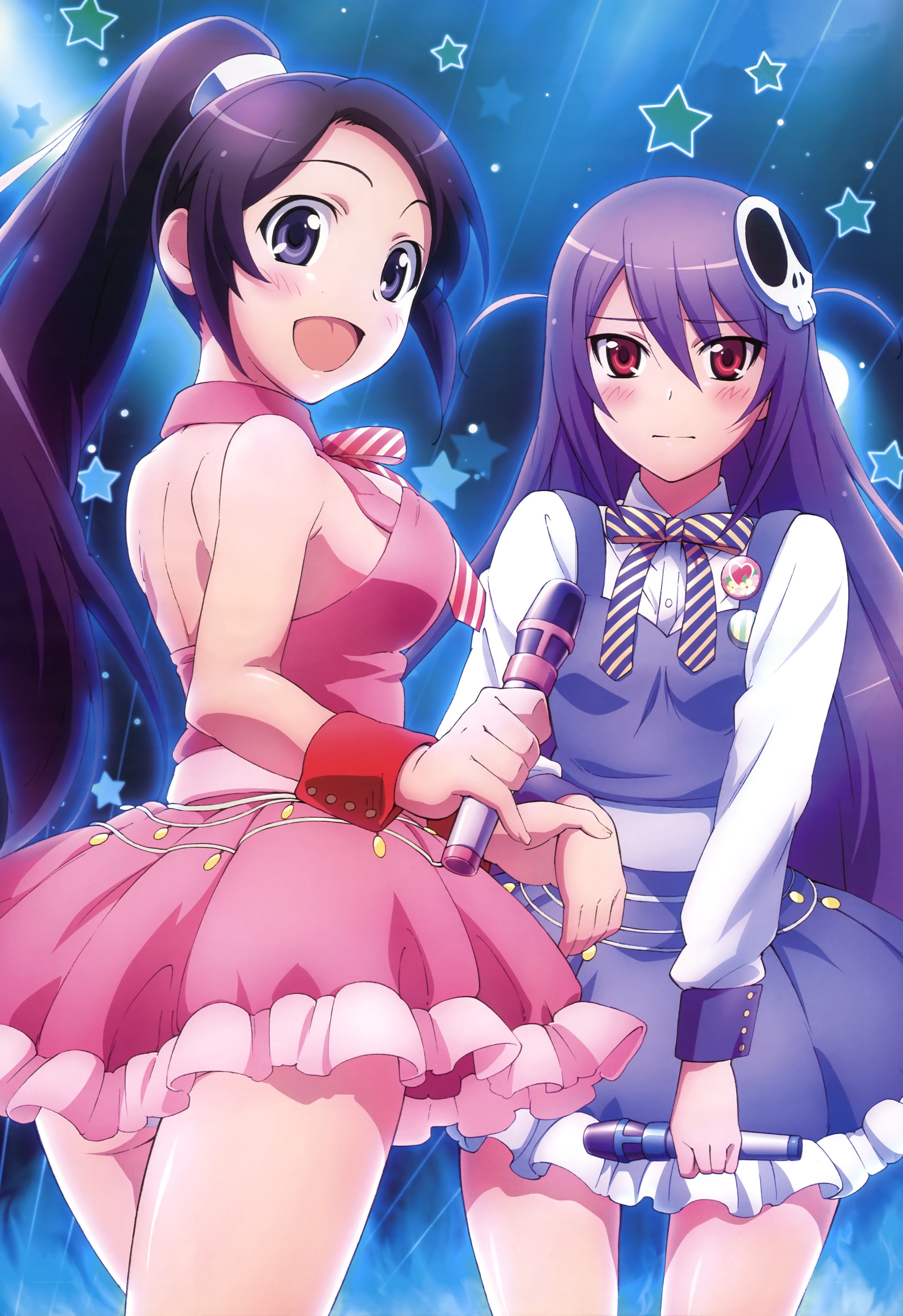 Two anime girls singing together