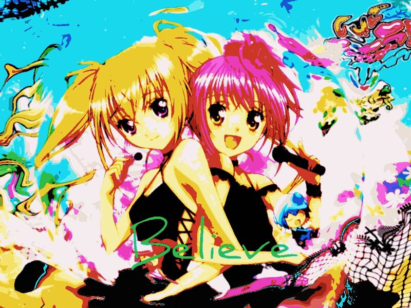 Two Anime Girls Singing — Yellow, Vibrant