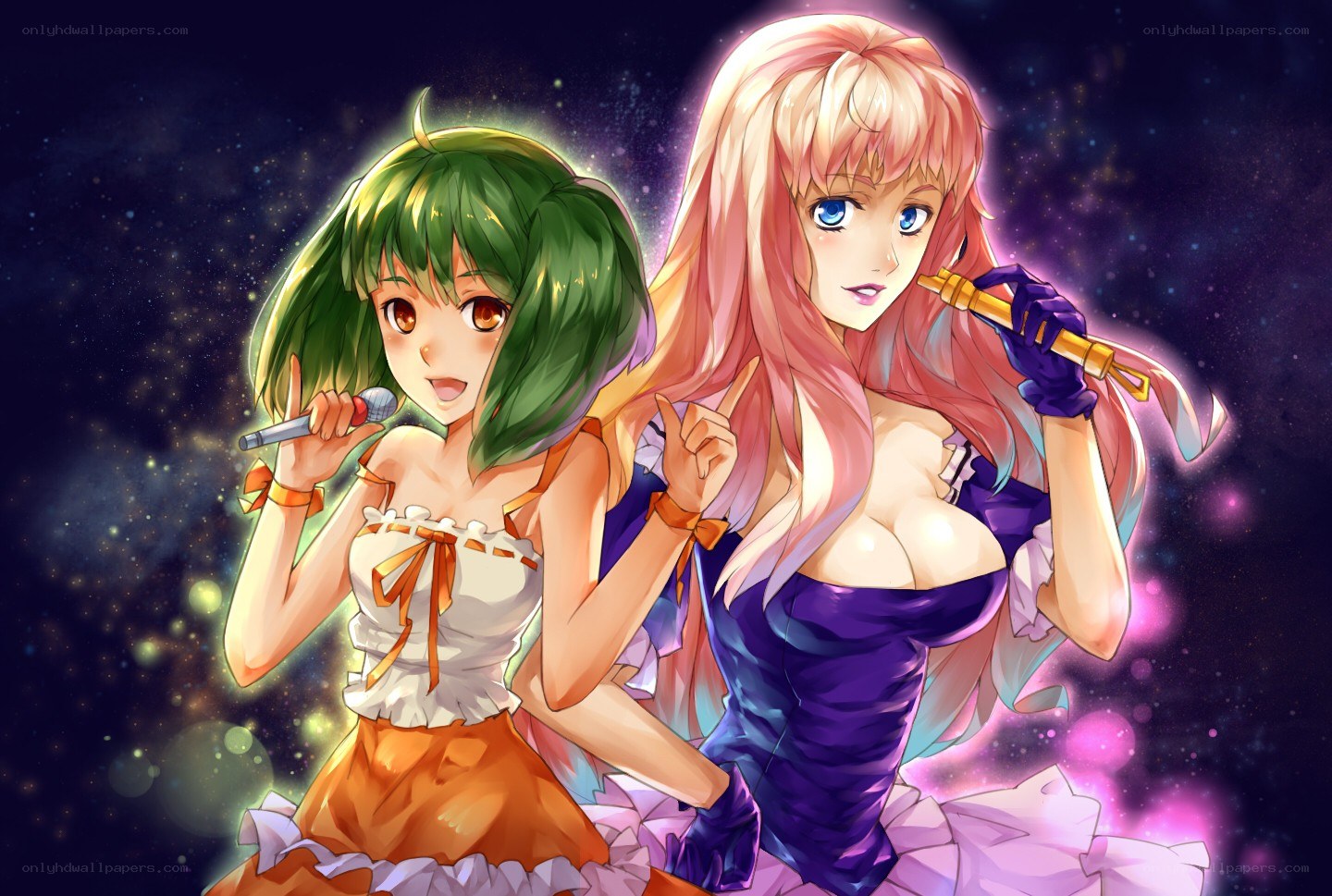 Two anime girls singing