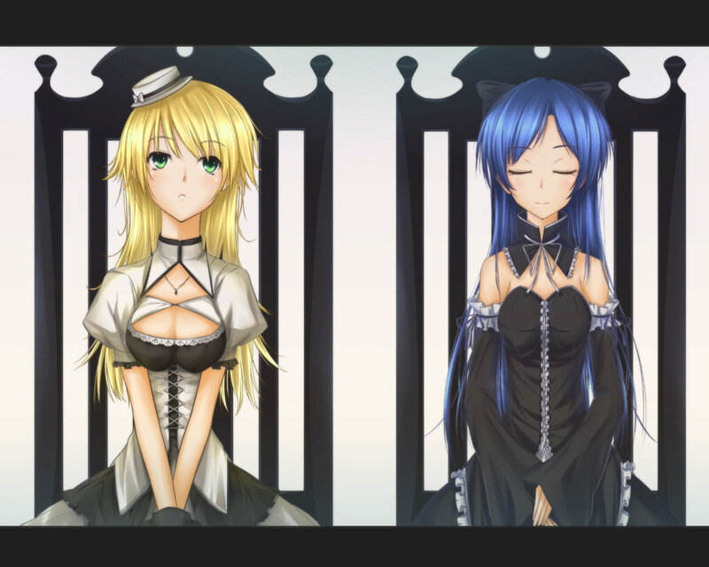 Two Anime Girls Sitting — Black, Calm, Chairs