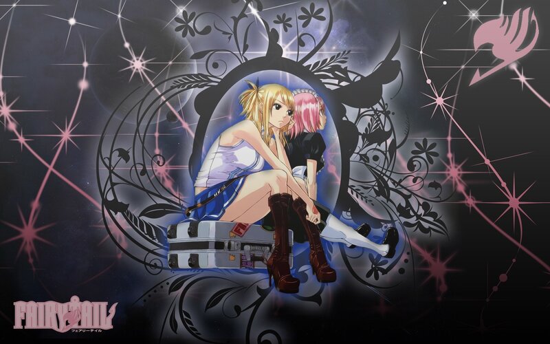 Two Anime Girls Sitting — Black, Dramatic