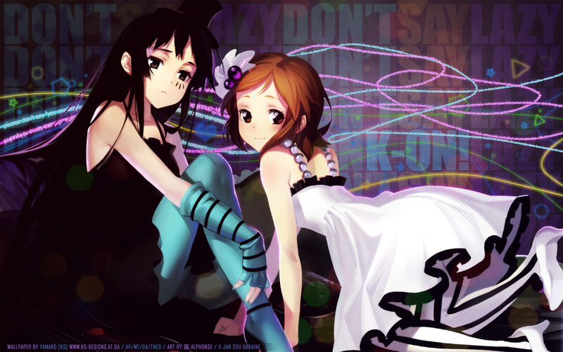 Two Anime Girls Sitting — Black, Dynamic