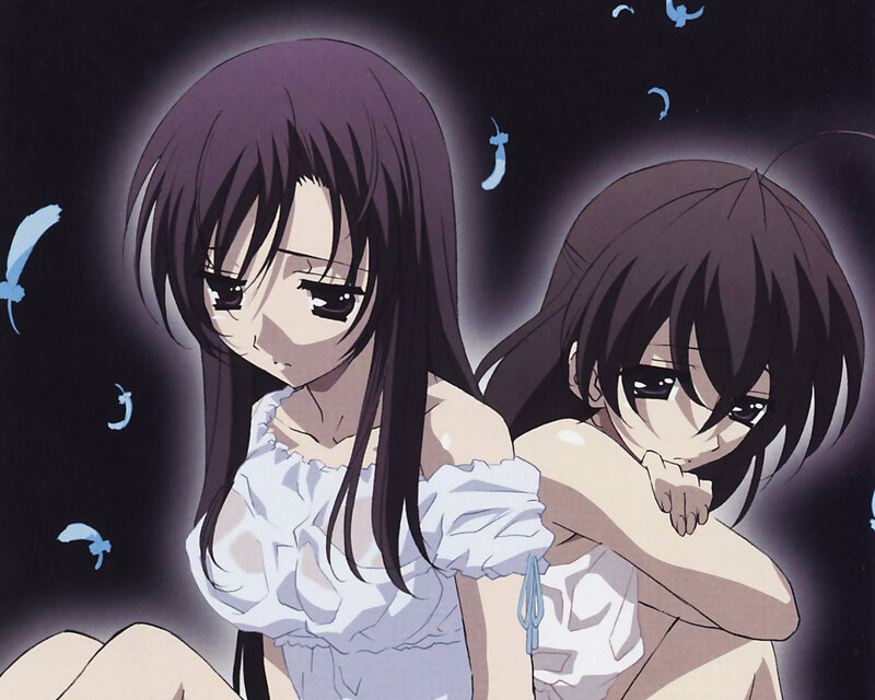Two Anime Girls Sitting — Black, Melancholic