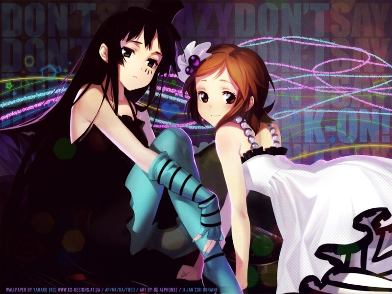 Two Anime Girls Sitting — Black
