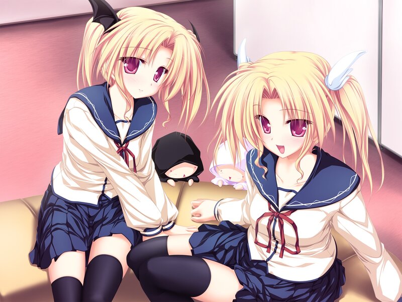 Two Anime Girls Sitting — Blonde