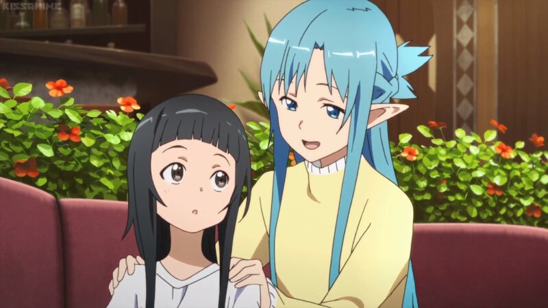 Two Anime Girls Sitting — Blue, Calm, Afternoon, Couch