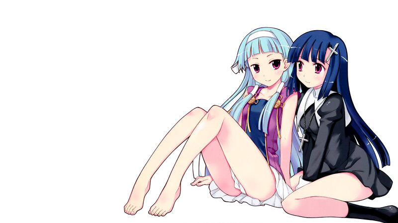 Two Anime Girls Sitting — Blue, Calm, Long Hair, School Uniforms