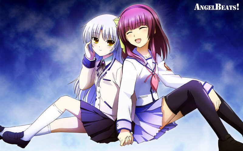 Two Anime Girls Sitting — Blue, Calm, School Uniforms