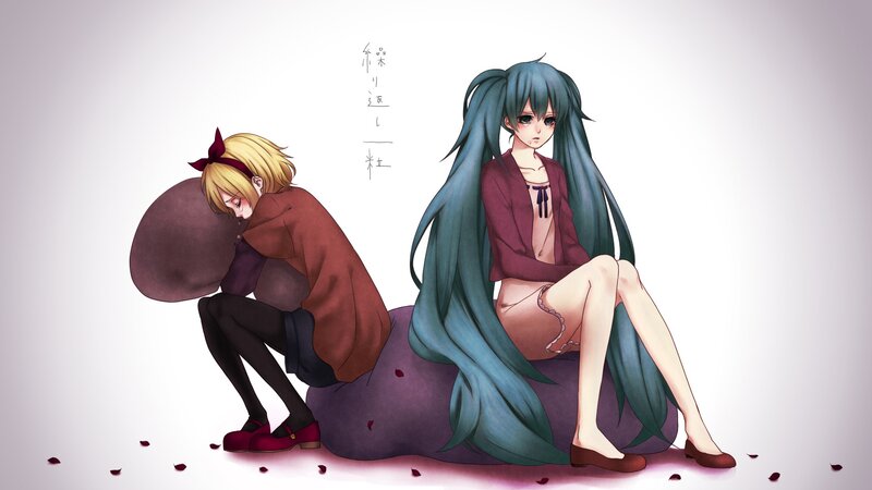 Two Anime Girls Sitting — Blue, Melancholic, Long Hair