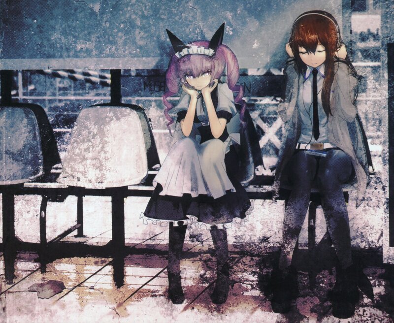 Two Anime Girls Sitting — Blue, Melancholic