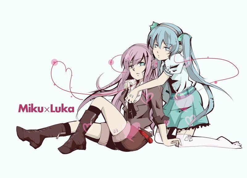 Two Anime Girls Sitting — Blue, Playful
