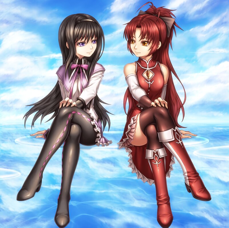 Two Anime Girls Sitting — Blue, Serene, Afternoon