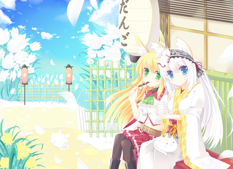Two Anime Girls Sitting — Blue, Serene