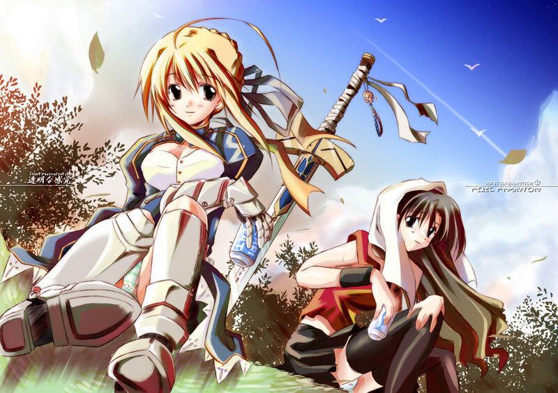 Two Anime Girls Sitting — Blue