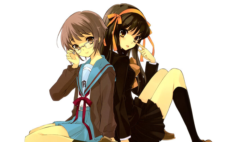Two Anime Girls Sitting — Brown, Calm