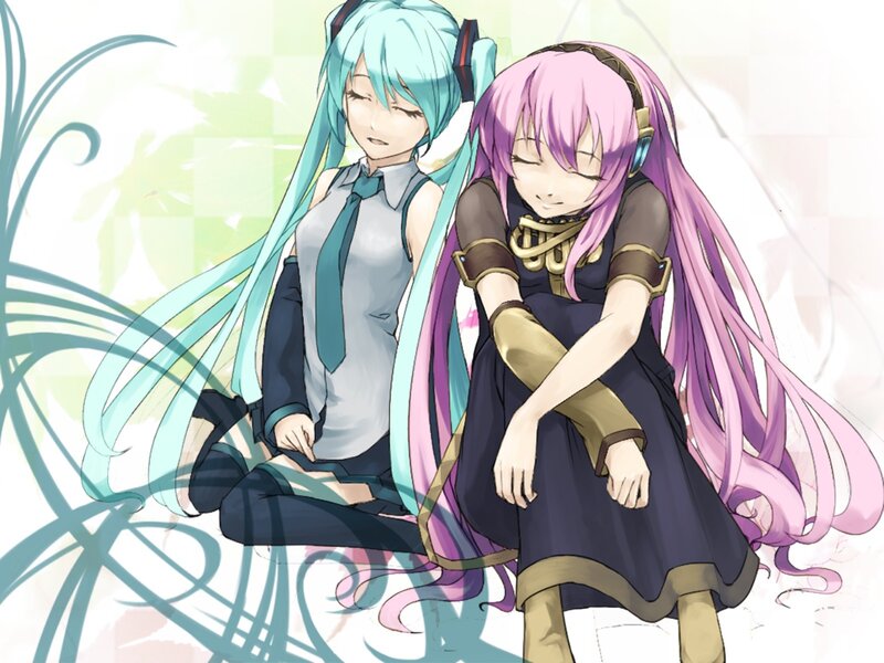Two Anime Girls Sitting — Cyan, Calm