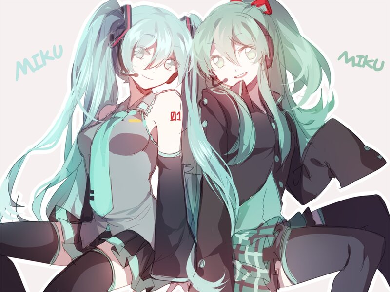 Two Anime Girls Sitting — Cyan, Playful