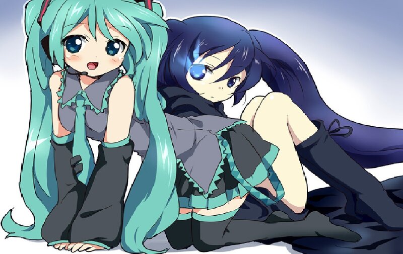 Two Anime Girls Sitting — Cyan