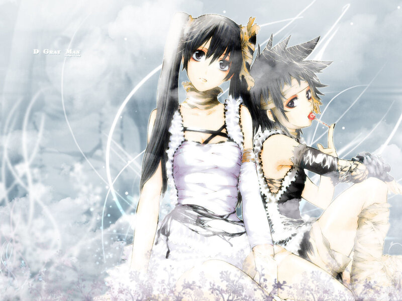 Two Anime Girls Sitting — Gray
