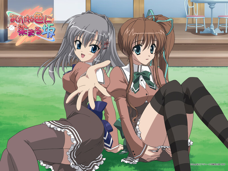 Two Anime Girls Sitting — Green, Calm, Afternoon, School Uniforms