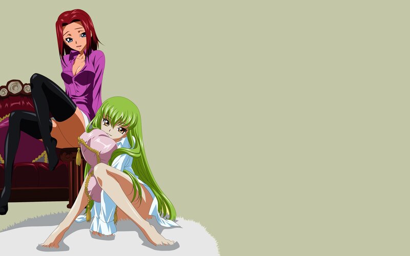 Two Anime Girls Sitting — Green, Calm, Couch