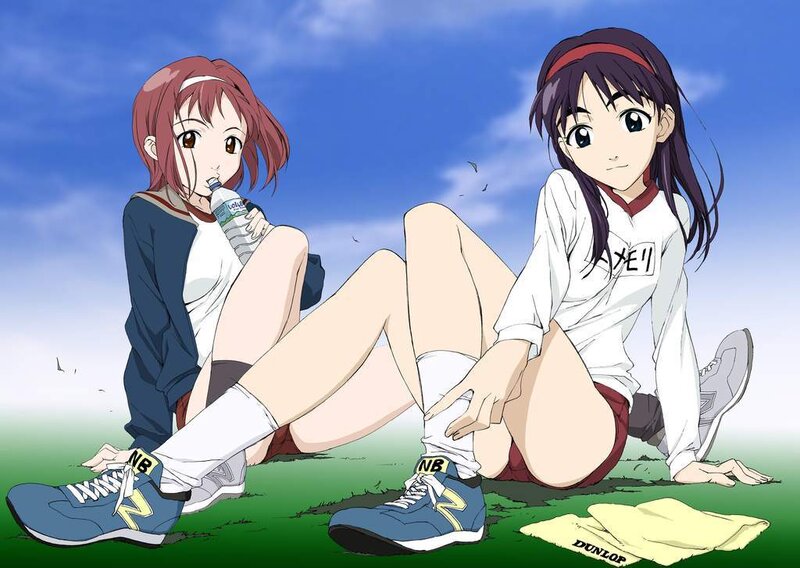 Two Anime Girls Sitting — Green, Calm