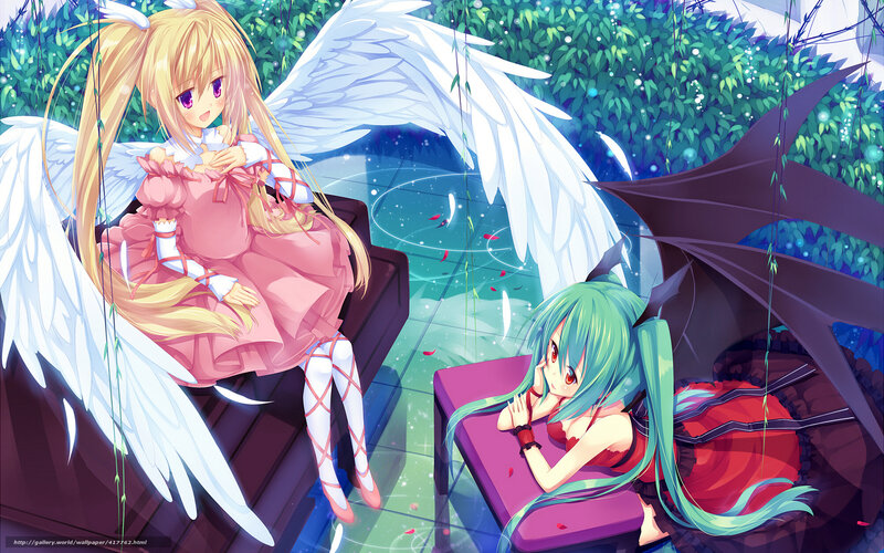 Two Anime Girls Sitting — Green, Serene