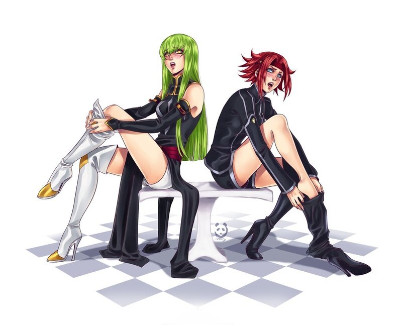 Two anime girls sitting on a bench