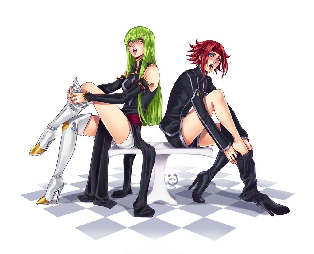 Two anime girls sitting on a bench