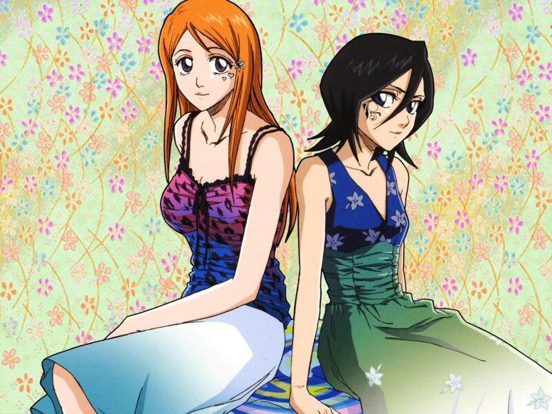 Two Anime Girls Sitting — Orange